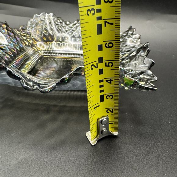 Vintage Smoke Gray Carnival Glass Iridescent‎ Sawtooth Candy Dish Indiana Glass - Picture 9 of 10